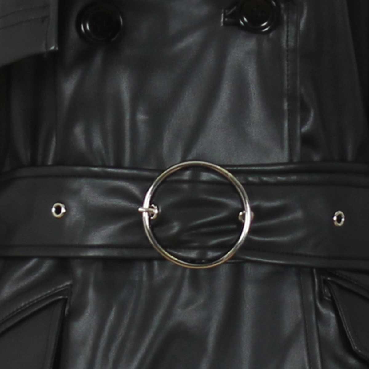 Gabardina Negra con Solapa Y Cinturón Lisa Basel para Mujer