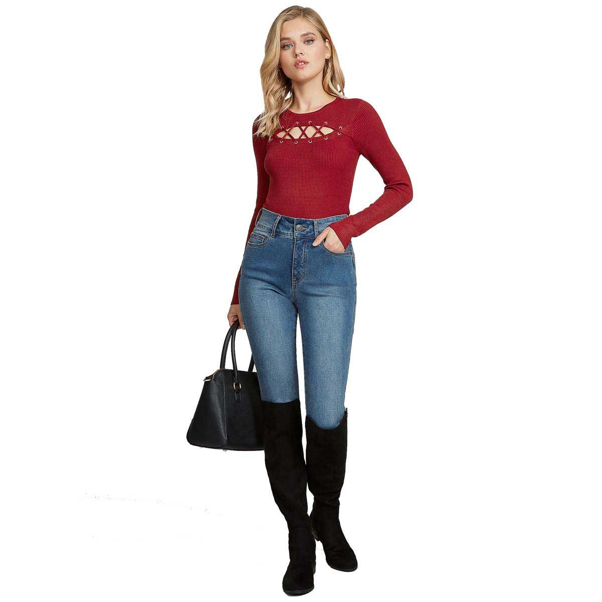 Blusa Roja de Manga Larga con Detalle al Frente G By Guess