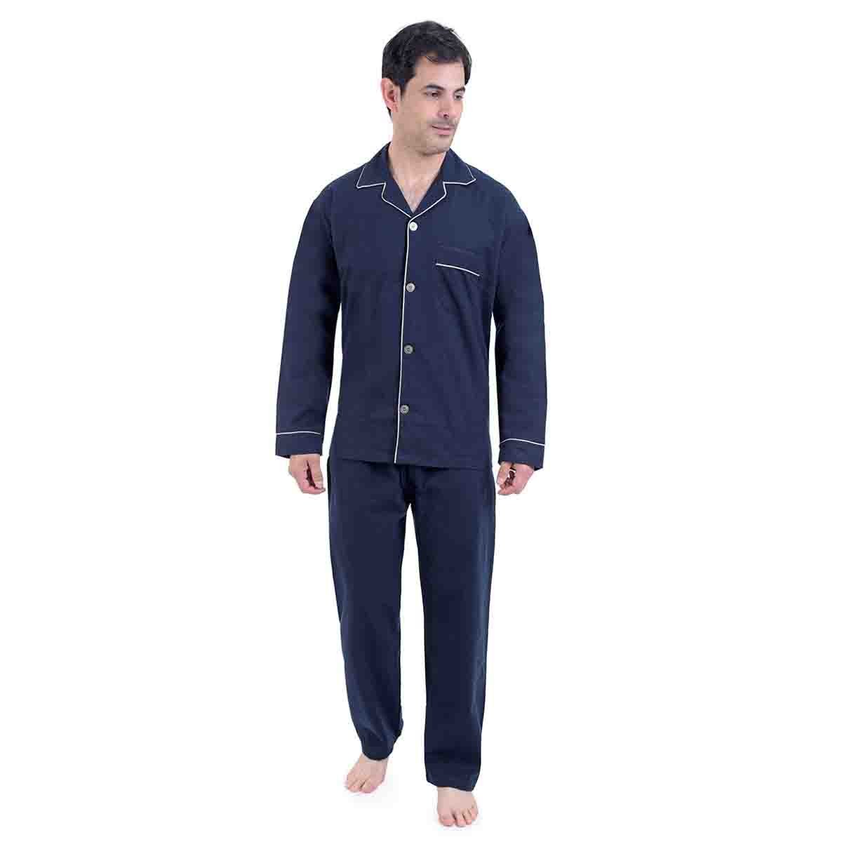 Pijama Manga Larga de Franela Lisa con Botones Bruno Magnani
