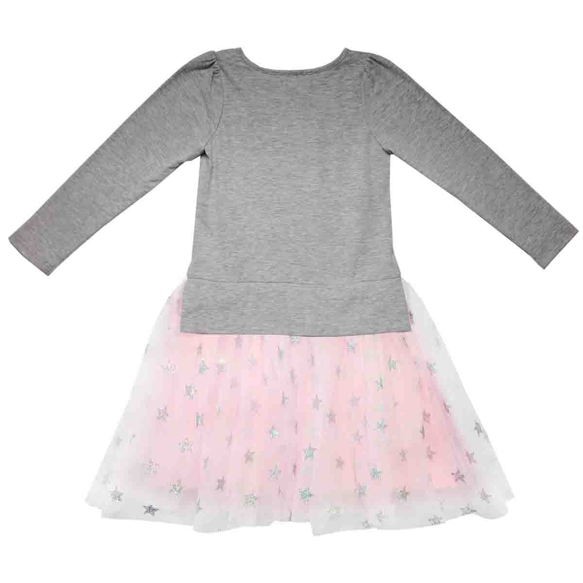Vestido Manga Larga en Jaspe con Mesh con Estrellas Barbie