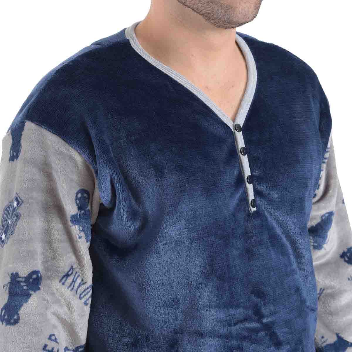 Pijama Manga Larga Azul con Pantalón Largo Flannel Star West