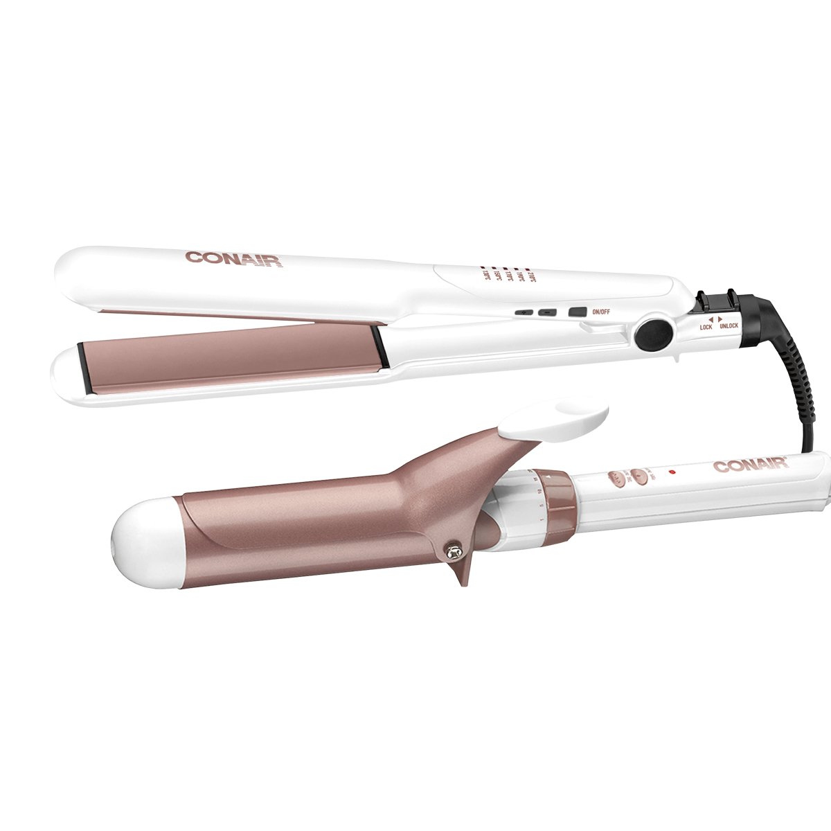 Combo de Alaciadora y Tenaza Rose Gold con Doble Cerámica