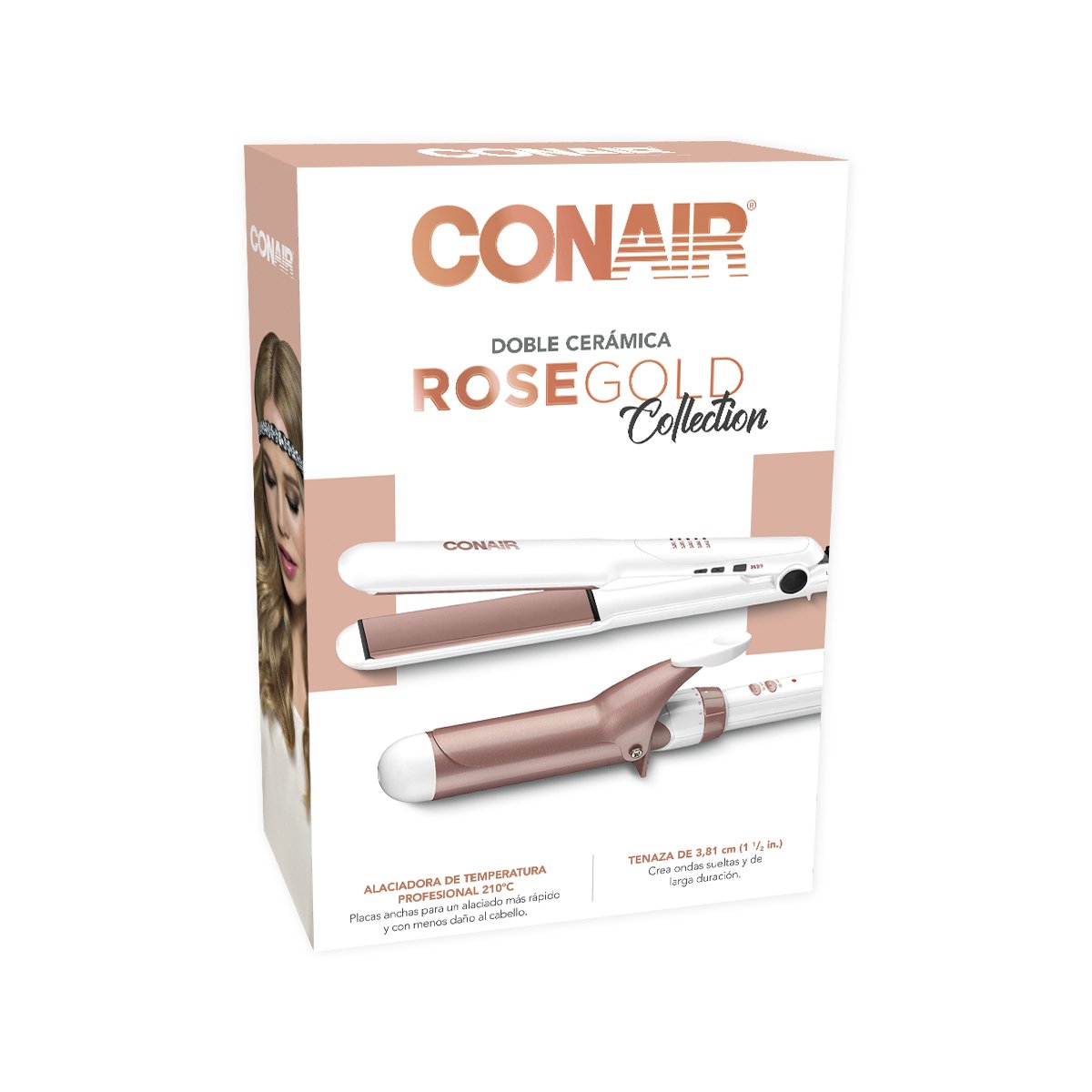 Combo de Alaciadora y Tenaza Rose Gold con Doble Cerámica