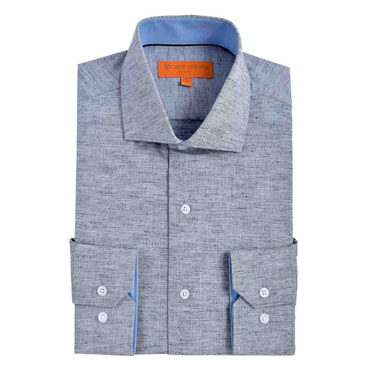 Camisa Vestir Slim Fit Gris Combinado Carlo Corinto H2O08F19