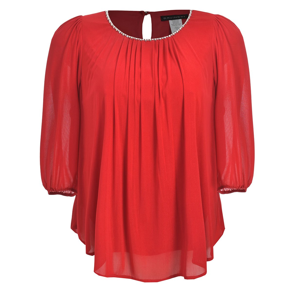 Blusa Manga 3/4 Bordado de Power Mesh Davinchy