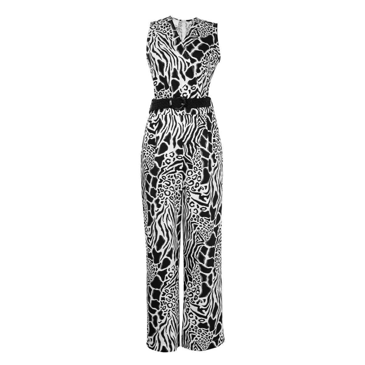 Jumpsuit Estampado Sin Manga Escote V con Cinturón Animal Print Elle