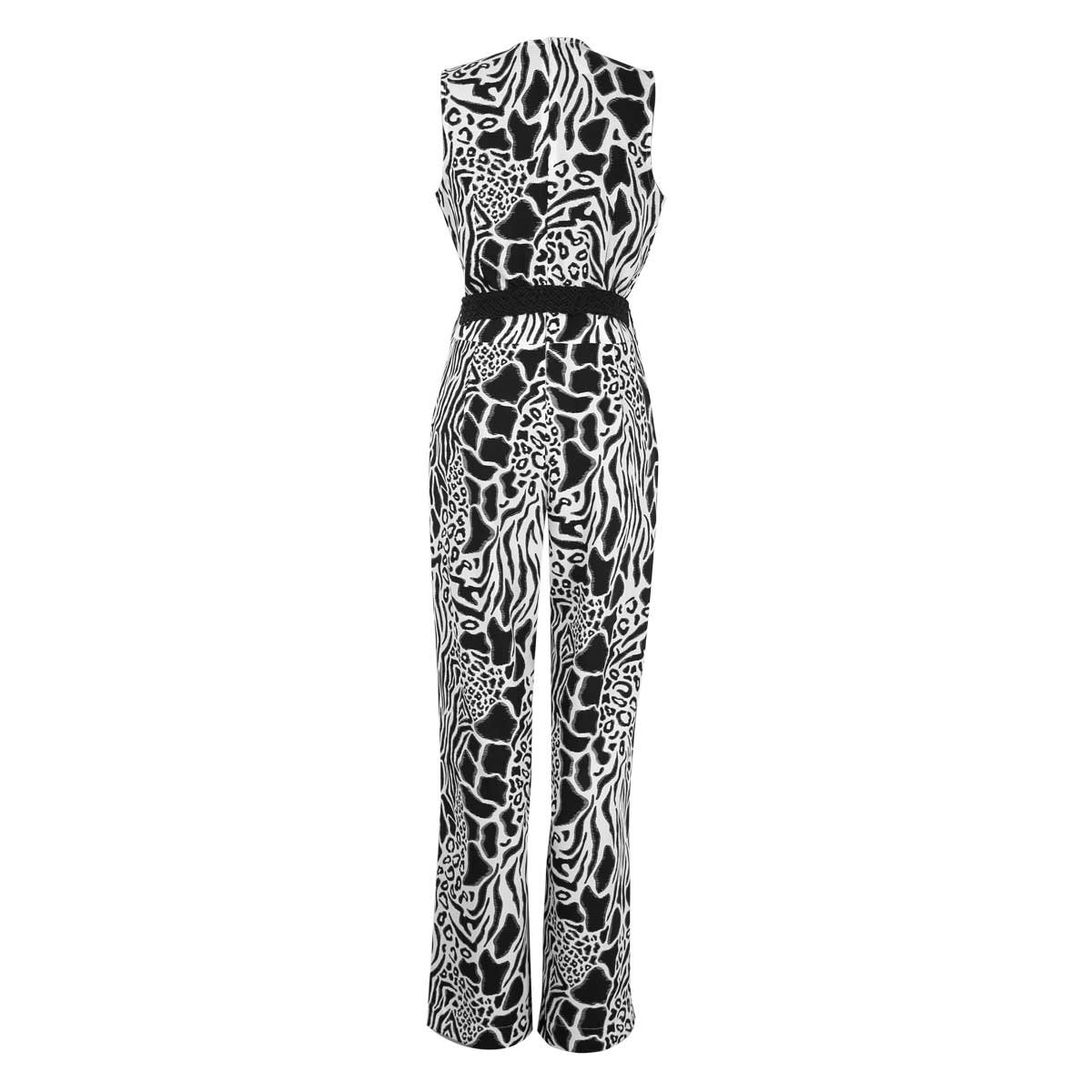Jumpsuit Estampado Sin Manga Escote V con Cinturón Animal Print Elle