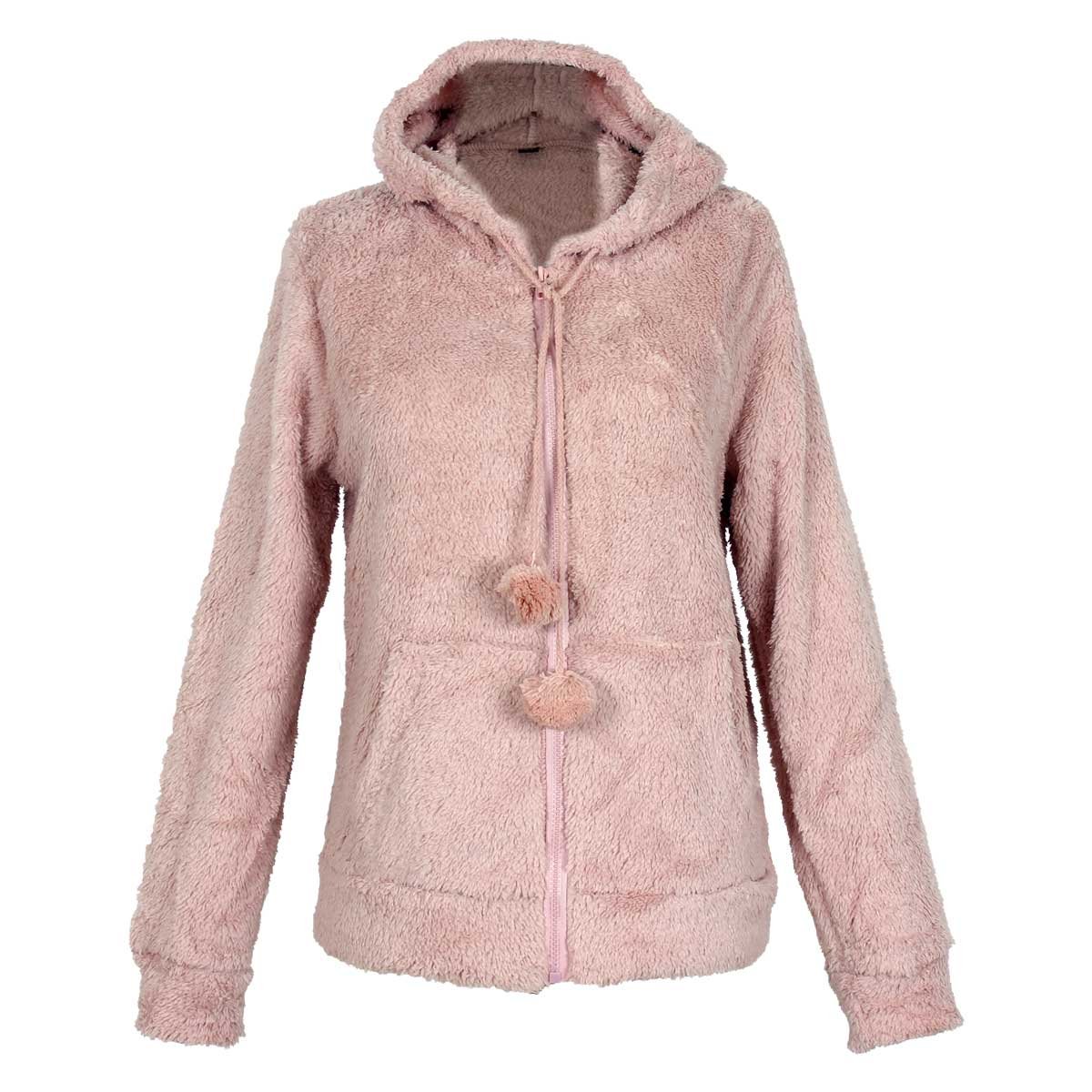 Chamarra Rosa Sherpa con Capucha, Pompones y Cierre Just By Basel