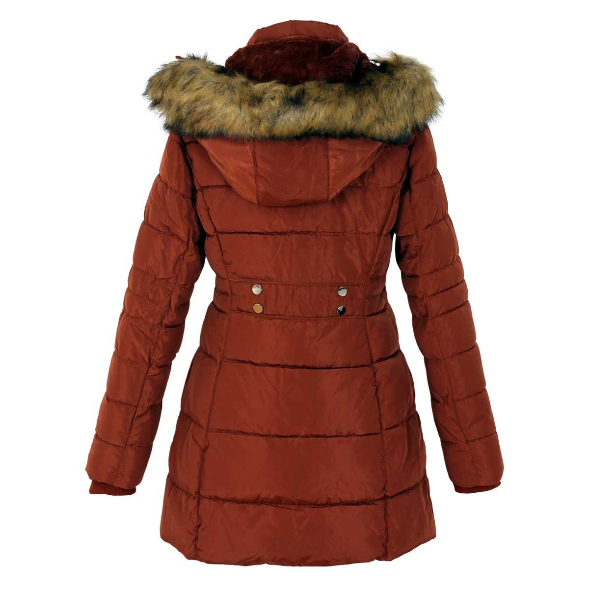 Chamarra Café con Cierre Y Capucha de Pelo Cuello Alto Elle para Dama