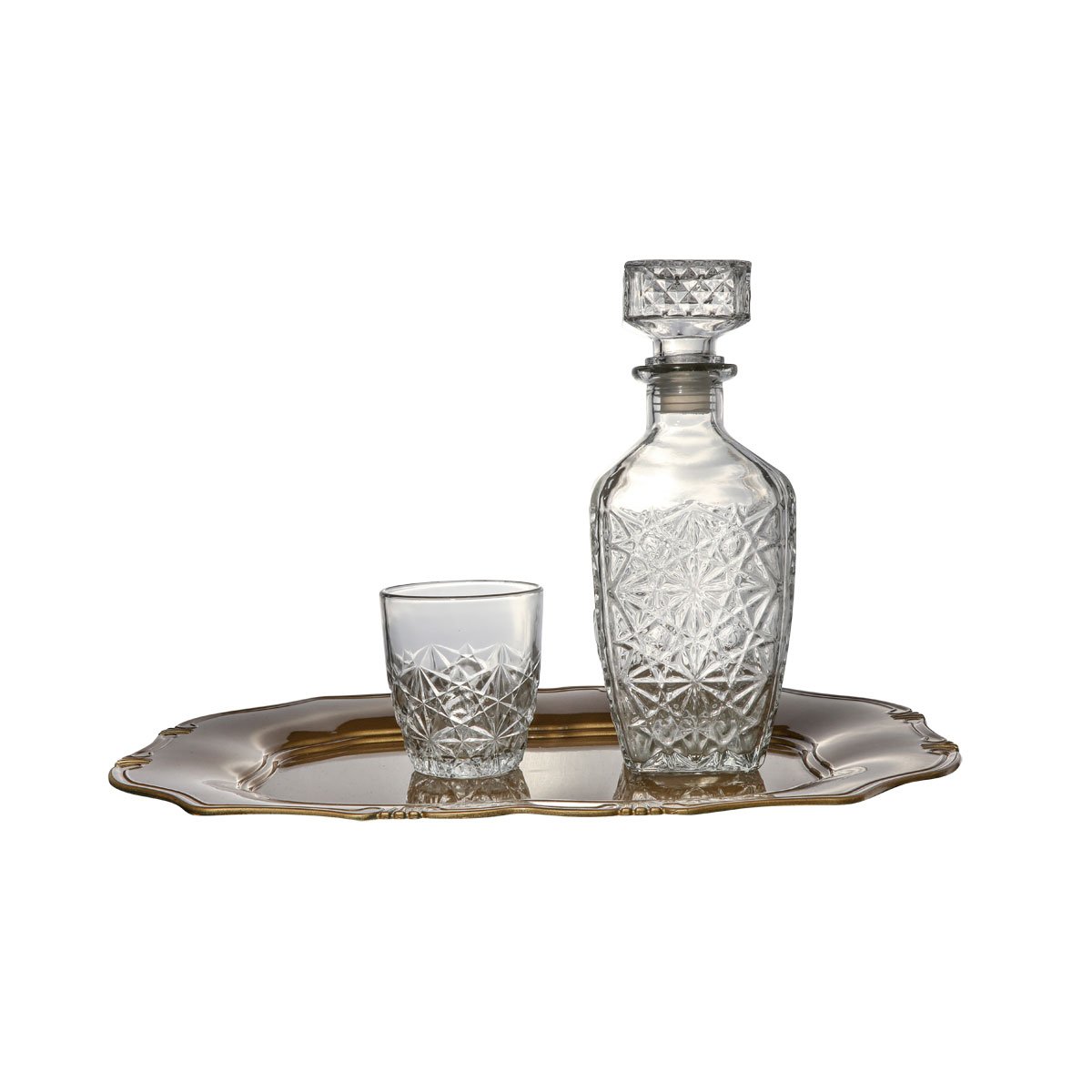 Copenhagen Decantador Set de 6 con Charola Dorada Precious Home