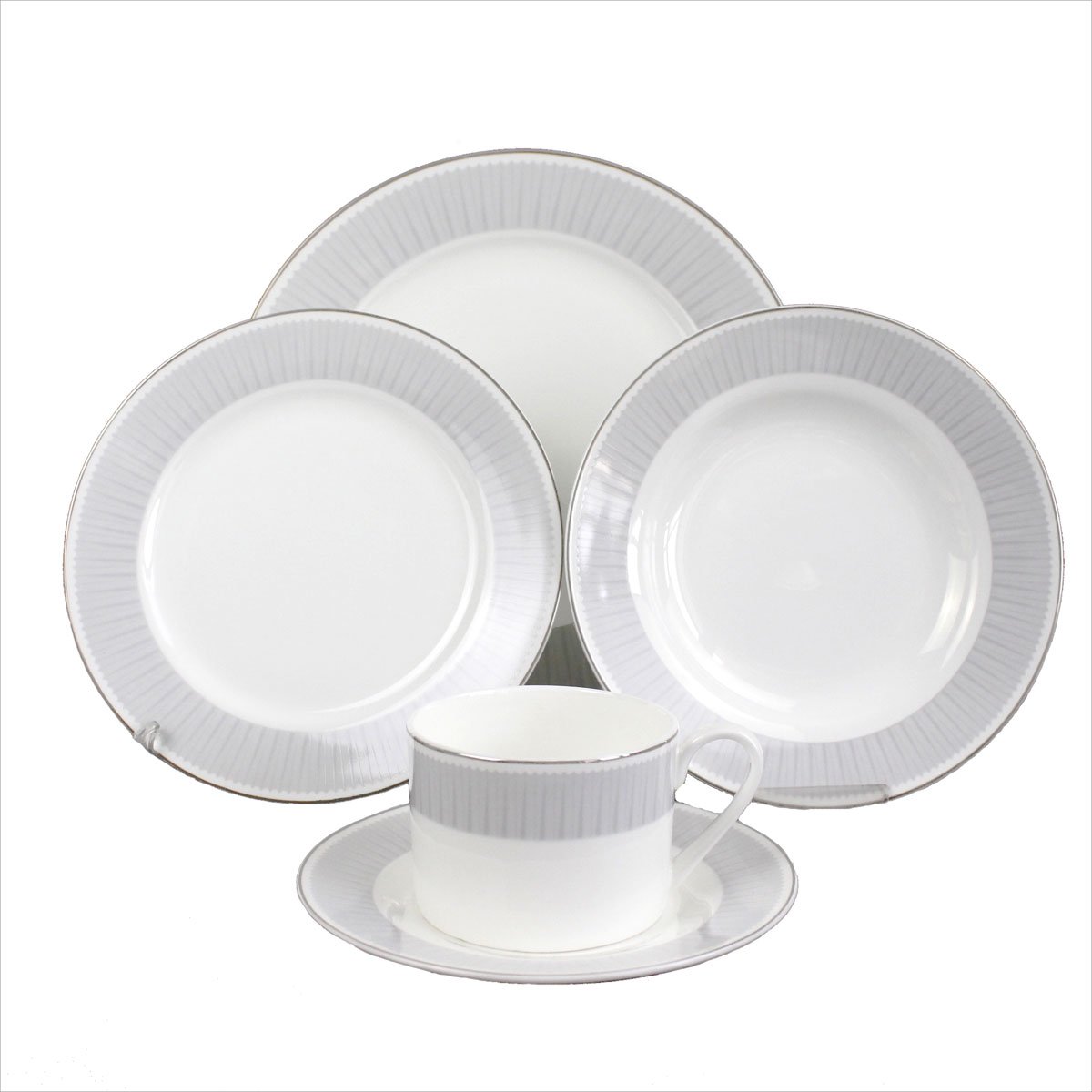 Vajilla 30 Piezas Redonda Borde Gris Rayas Hebei Yi