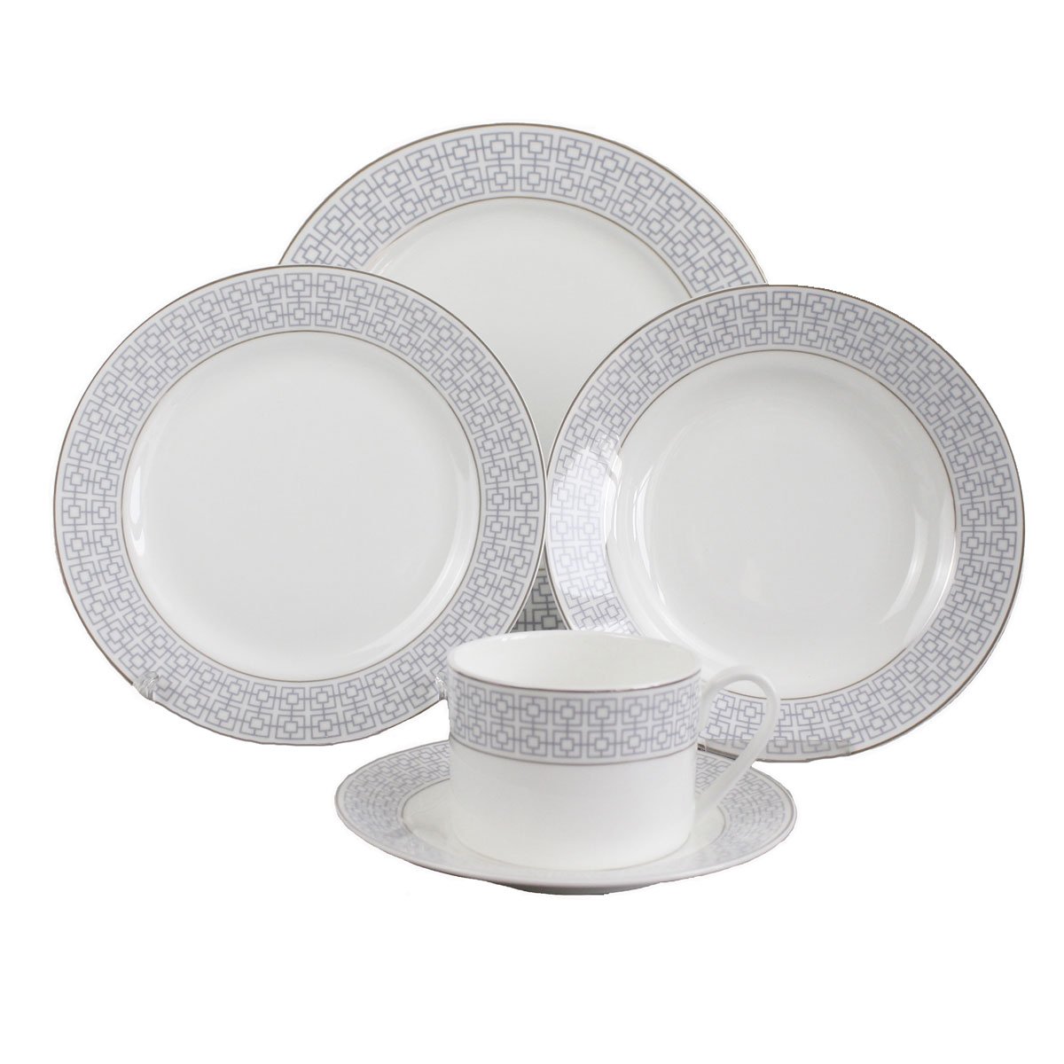 Vajilla 30 Piezas Redonda Borde Gris Cuadros Hebei Yi