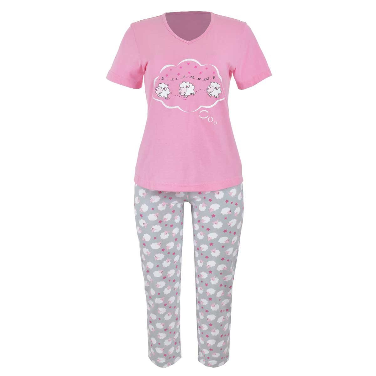 Pijama para Dama Chifon Playera Y Capri Estampado Borregos Isotoner