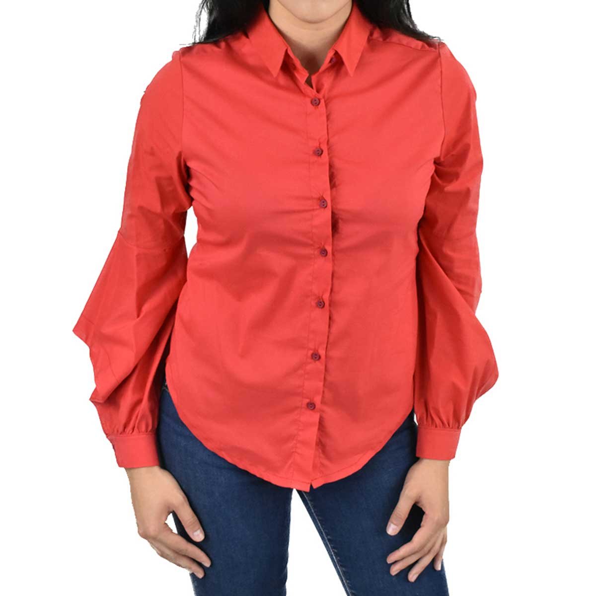 Blusa Camisera Manga de Campana Berenjena