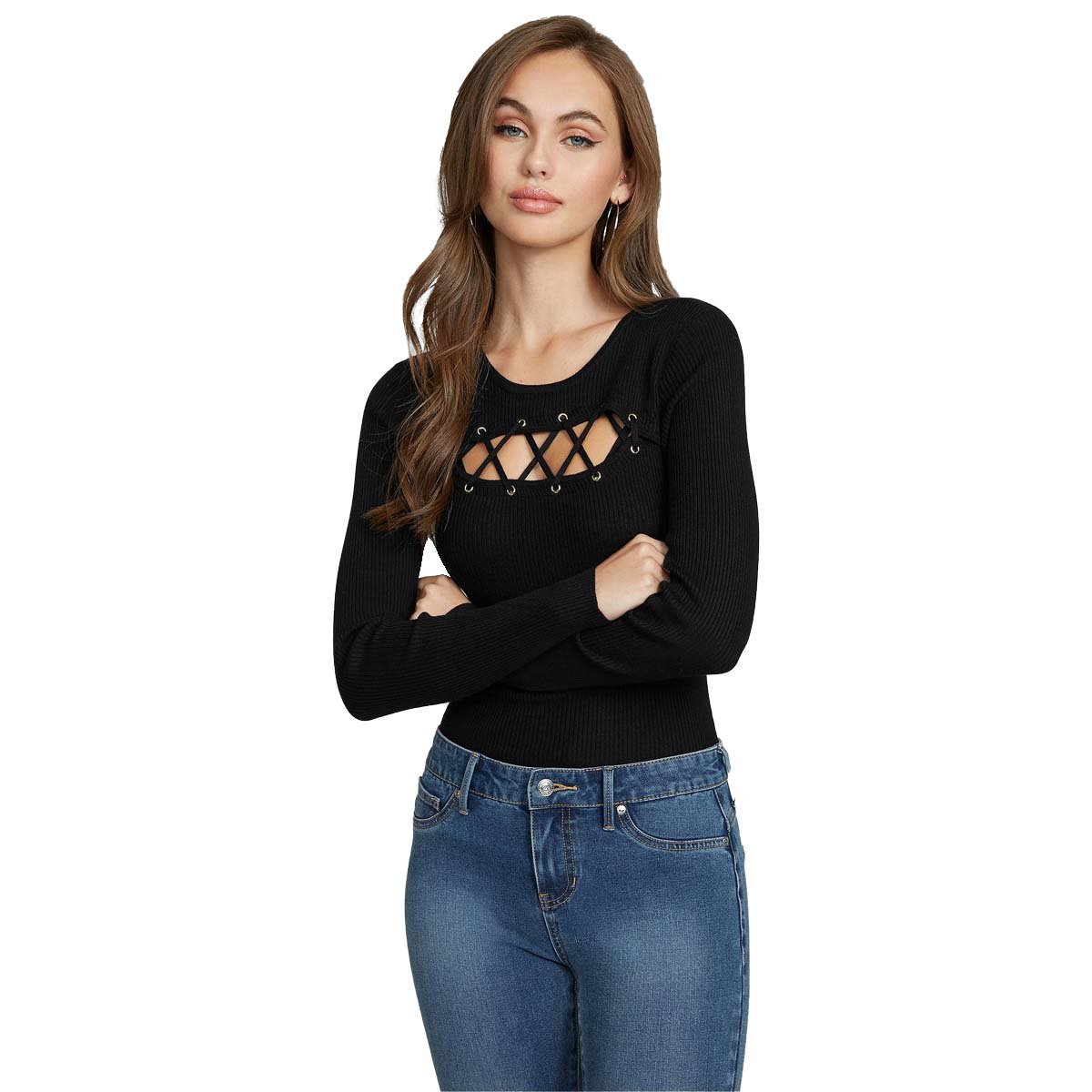 Blusa Negra de Manga Larga con Detalle al Frente G By Guess