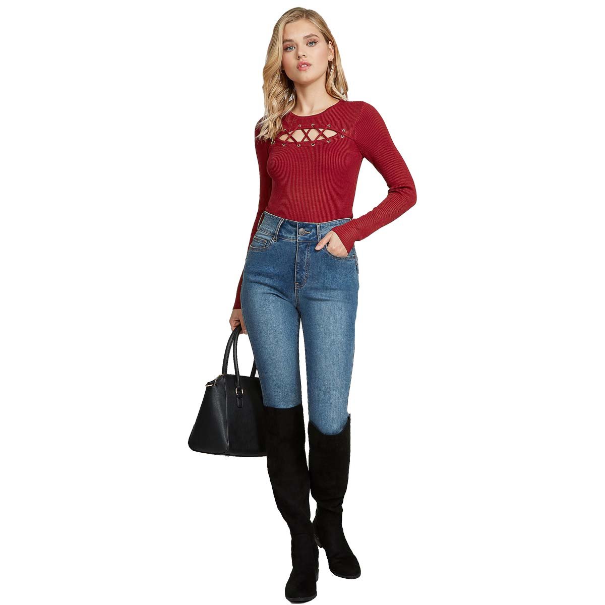 Blusa Roja de Manga Larga con Detalle al Frente G By Guess