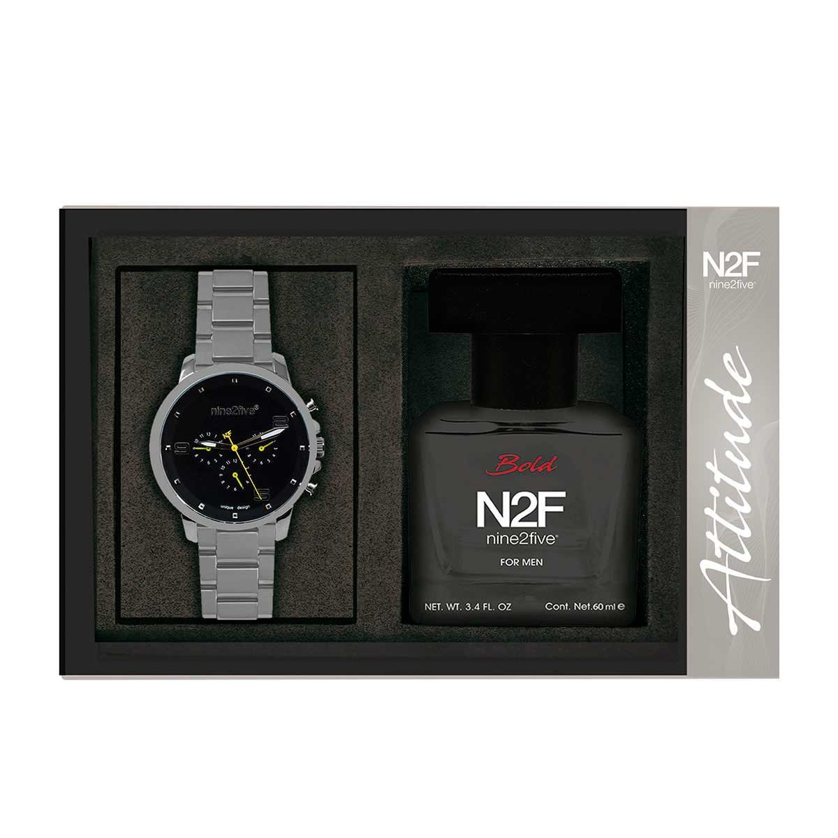 Set Reloj + Mini Fragancia para Caballero Nine 2 Five Setn2F116 Plata