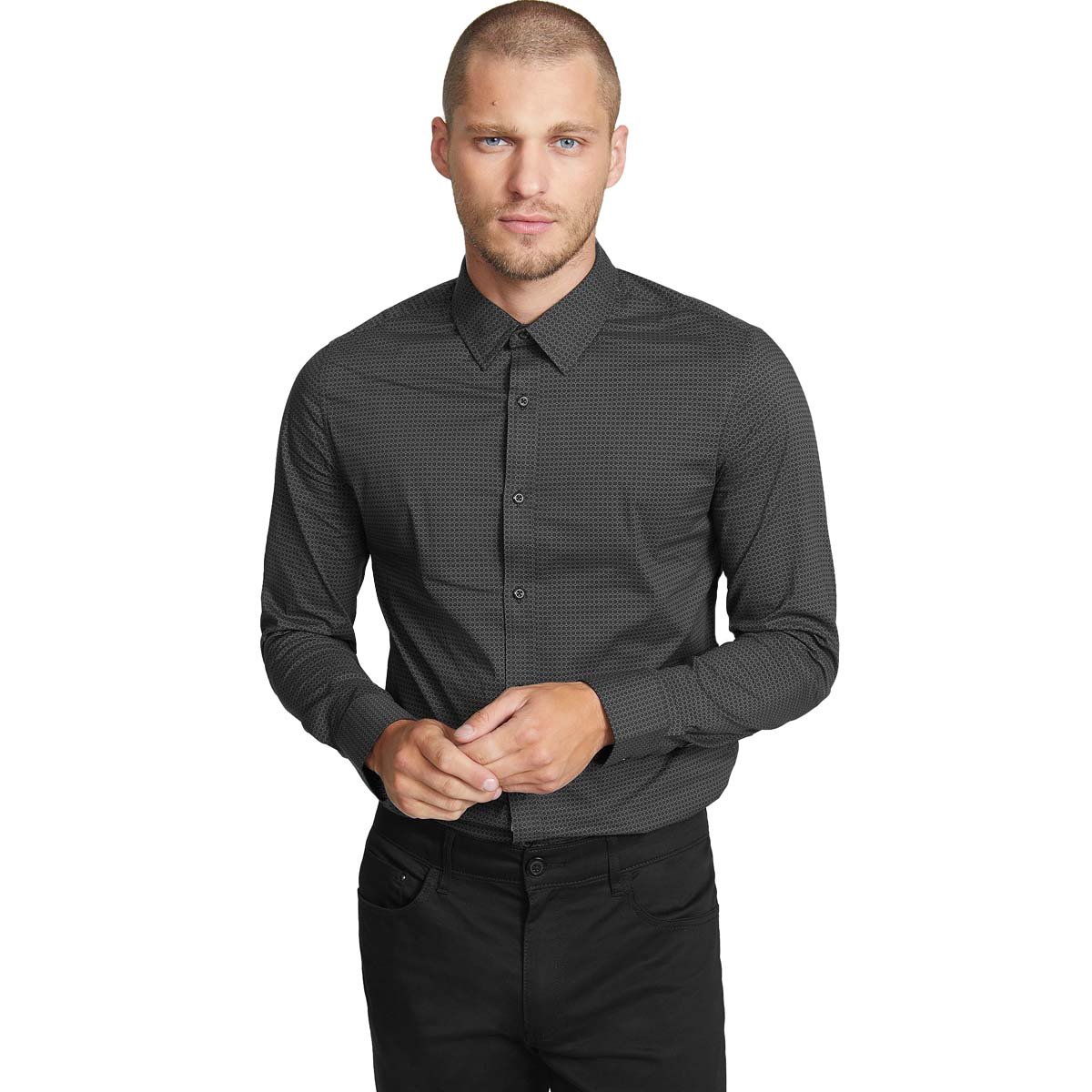 Camisa Clásica con Micro Cuadros Negro G By Guess para Caballero