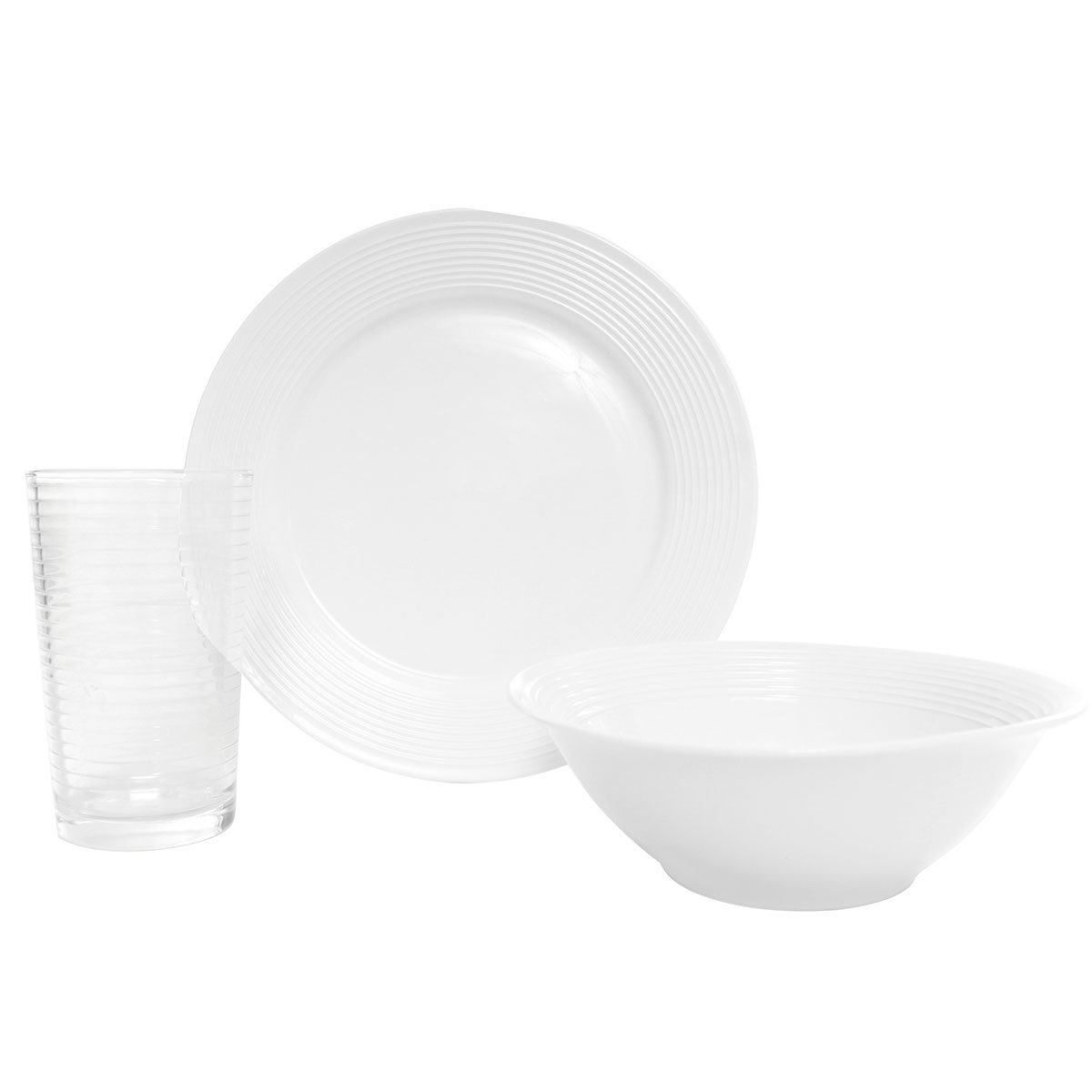 Vajilla Redonda de Porcelanacon Vaso Vidrio 12 Piezas para 4 Personas Crown Baccara