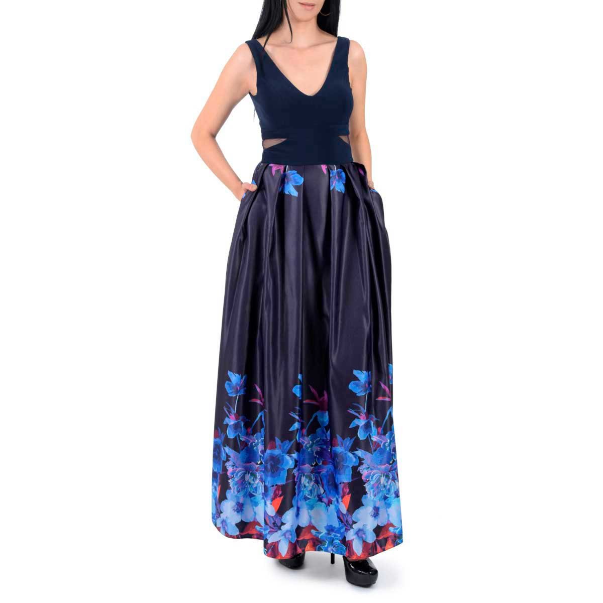 Vestido largo de chiffon con escote en forma de V y cintura imperio Flamenco