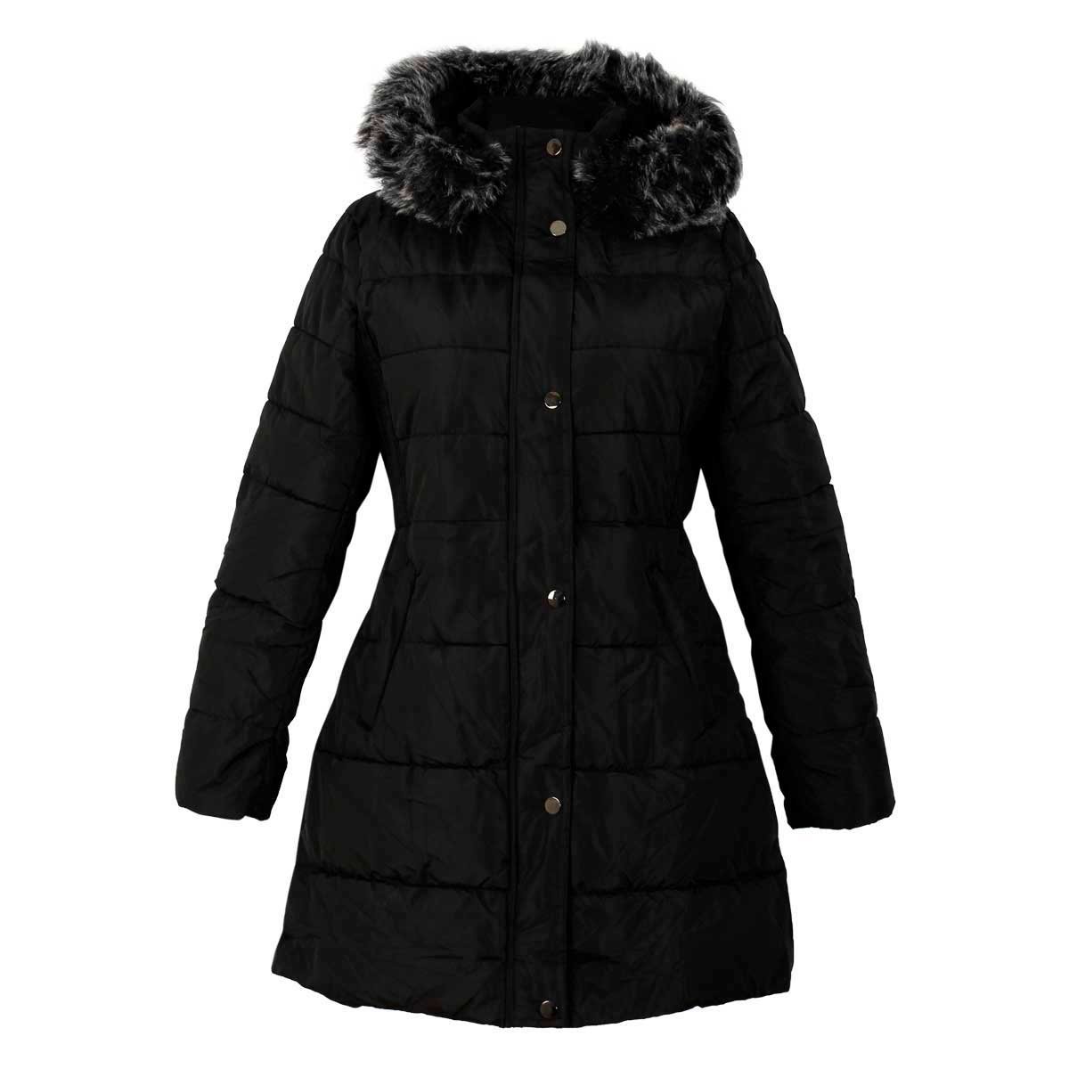 Chamarra Negra con Capucha Y Botones Cuello Alto City Femme para Mujer