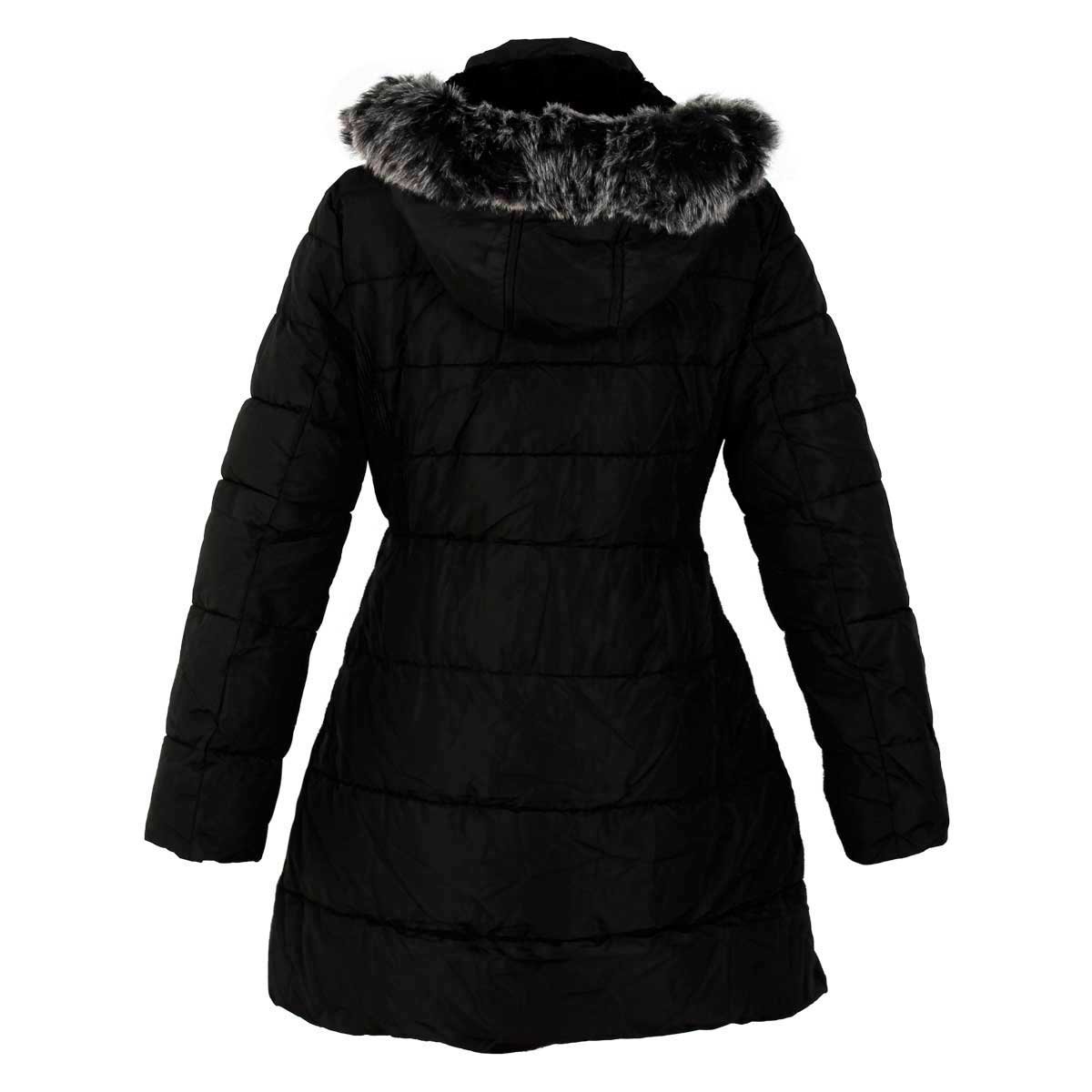 Chamarra Negra con Capucha Y Botones Cuello Alto City Femme para Mujer