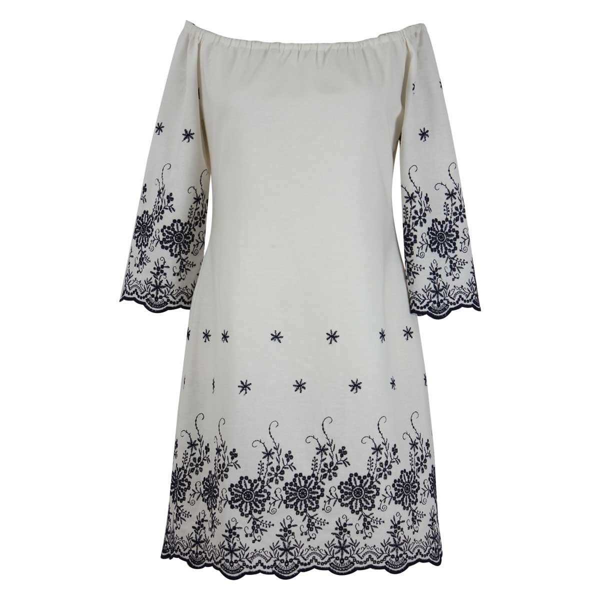 Vestido Bordado Manga 3 4 Escote Bandeja Basel