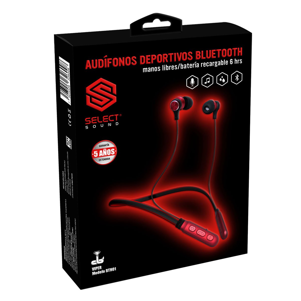 Audífonos Deportivos Bth01 Bluetooth Negro con Rojo Select Sound