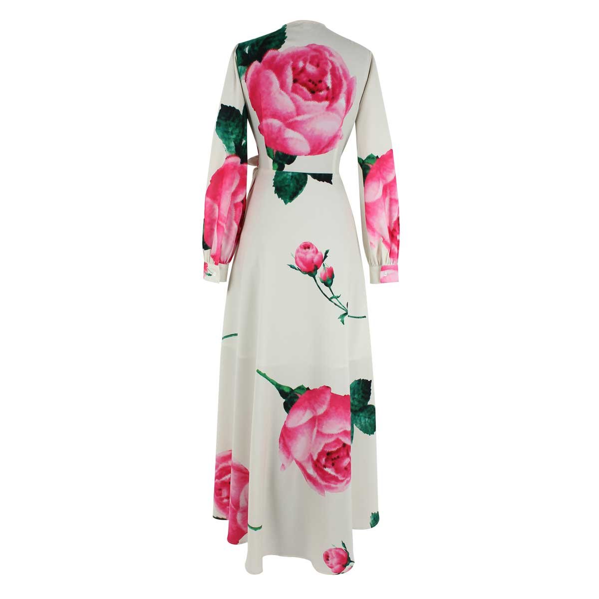 Vestido Estampado Manga con Escarola Escote off Shoulder Basel para Mujer