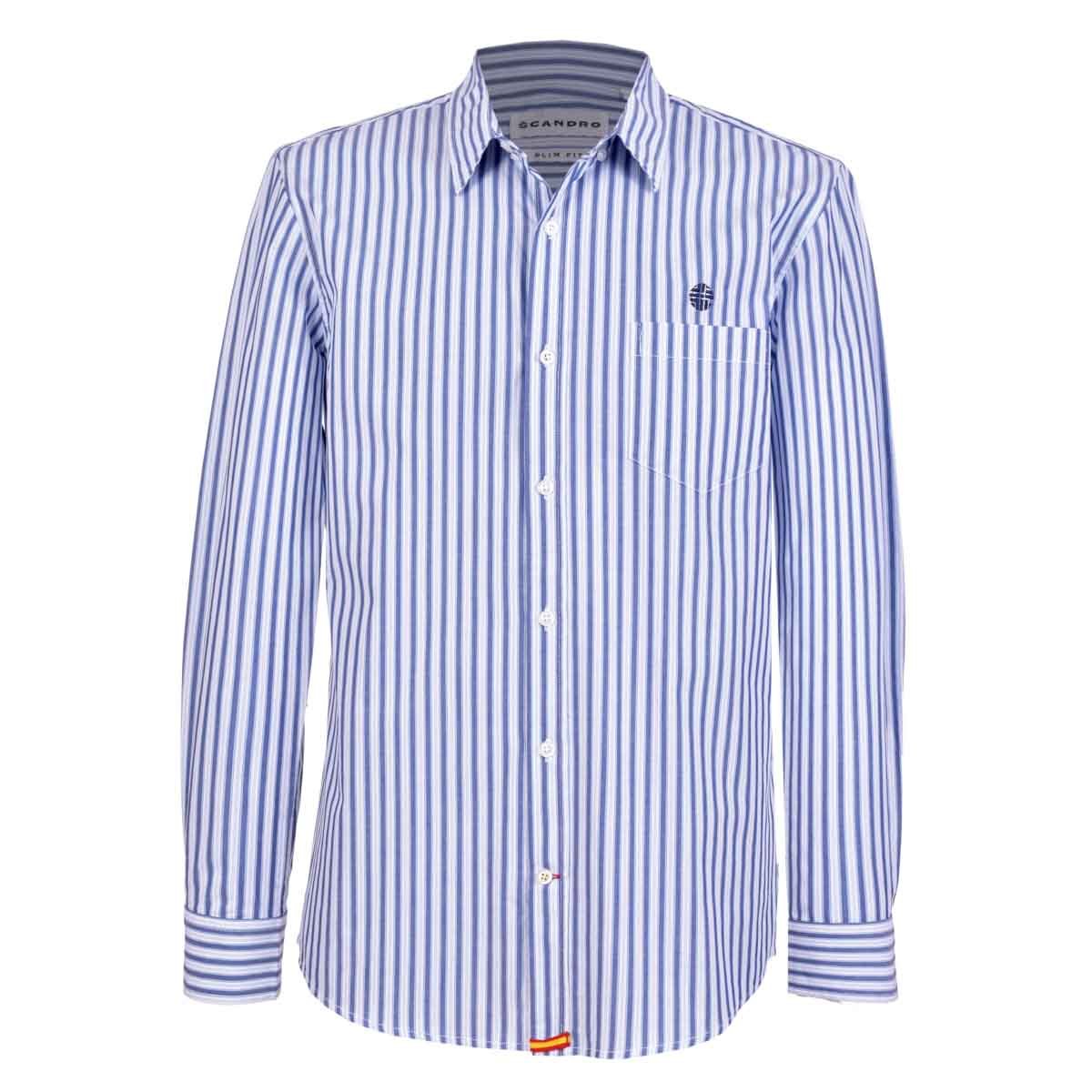 Camisa Blanca con Rayas Azules Manga Larga Scandro para Caballero