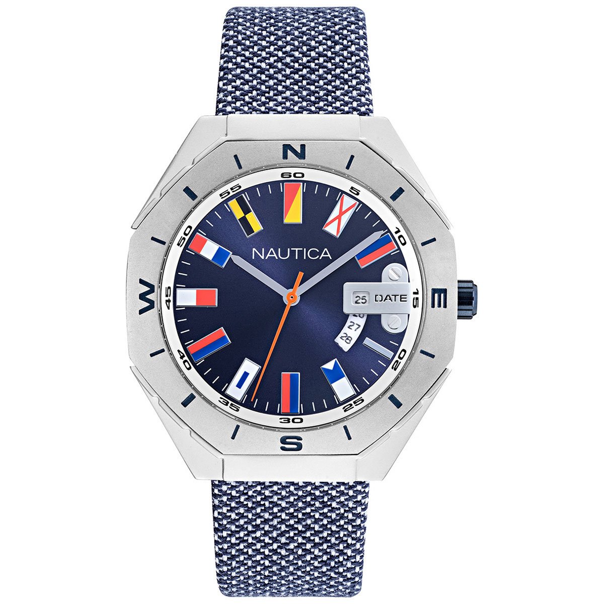 Reloj Azul con Bisel Octagonal Y Banderas Nauticas para Caballero Nautica