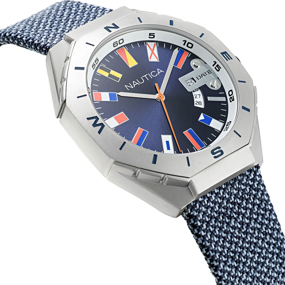 Reloj Azul con Bisel Octagonal Y Banderas Nauticas para Caballero Nautica
