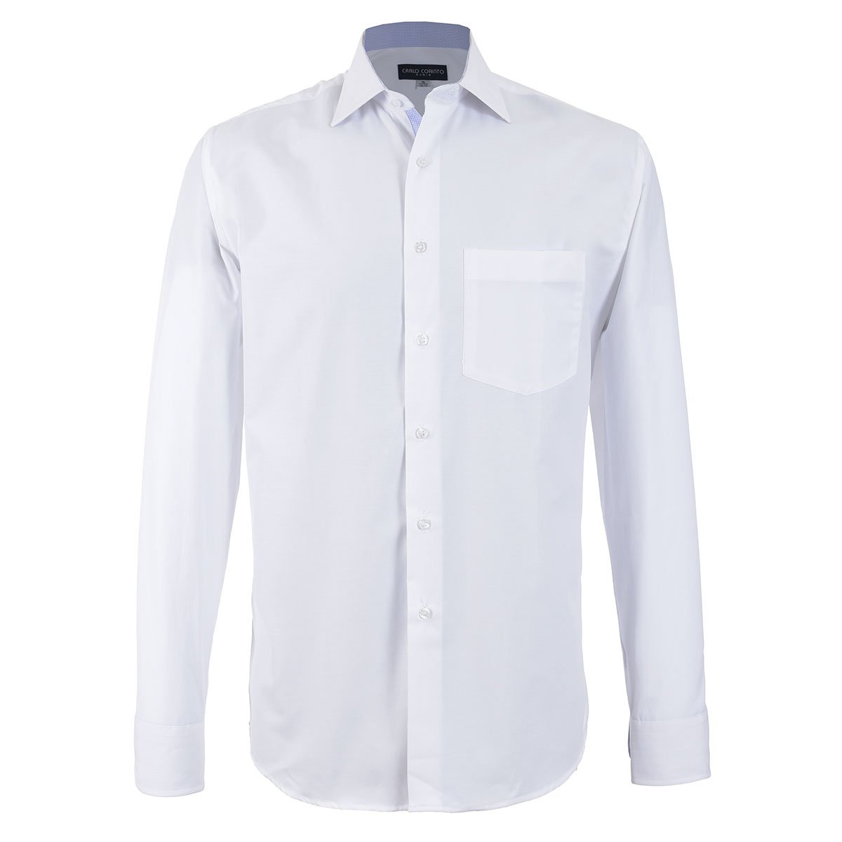Camisa de Vestir Tradicional Blanca con Cuello Y Puños Azules Carlo Corinto Paris para Hombre