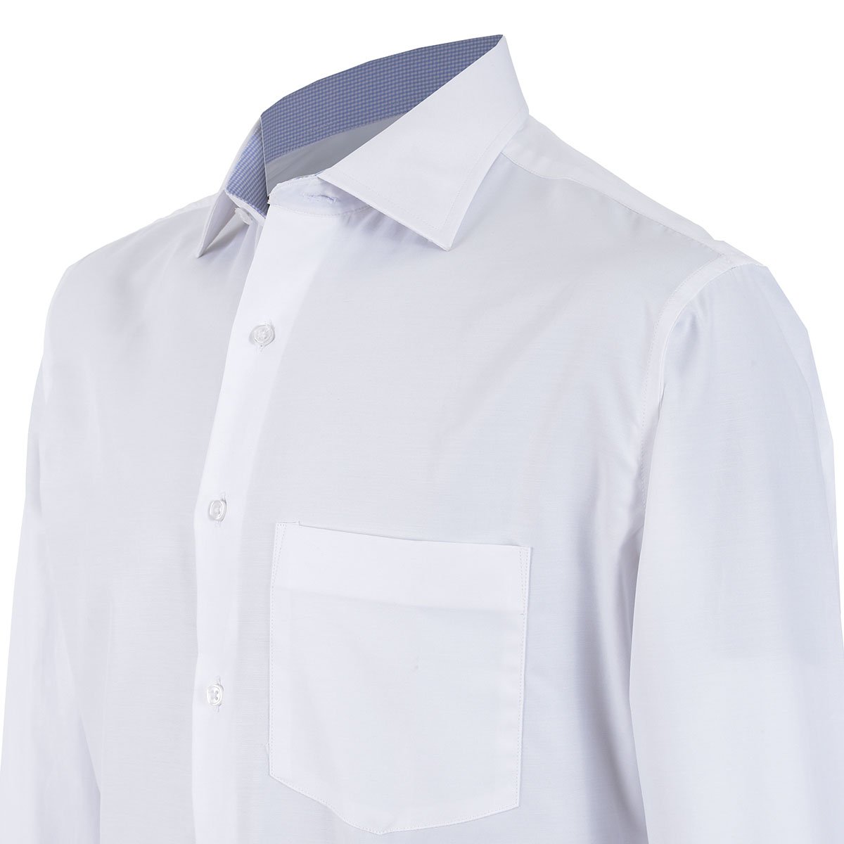 Camisa de Vestir Tradicional Blanca con Cuello Y Puños Azules Carlo Corinto Paris para Hombre