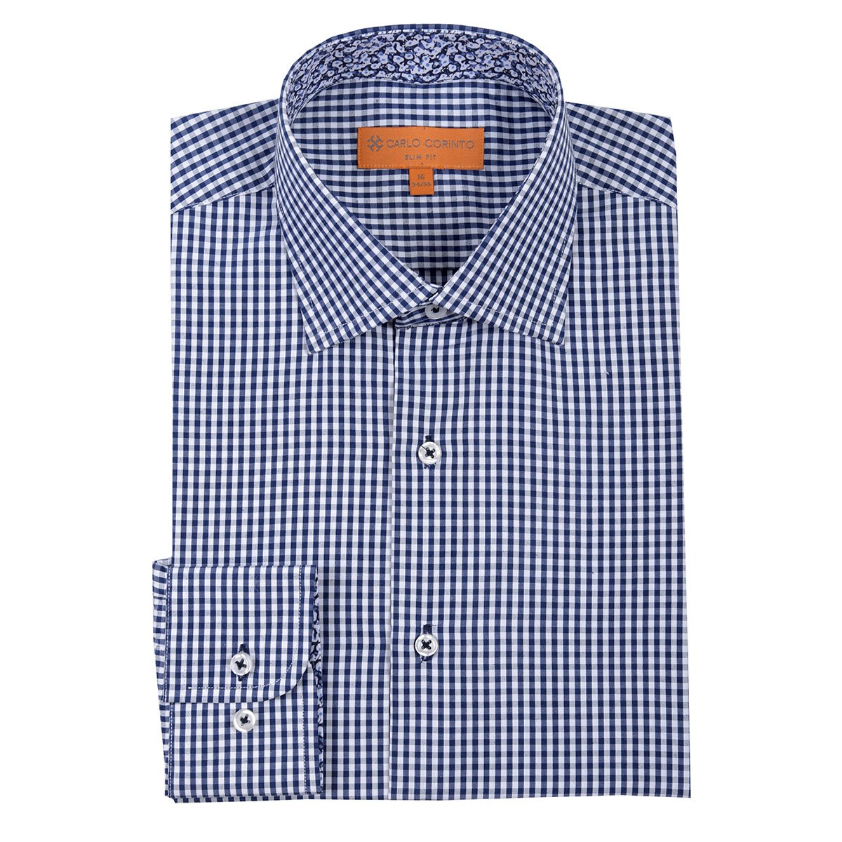 Camisa de Vestir Azul Medio con Cuadros Carlo Cortinto Slim Fit para Hombre