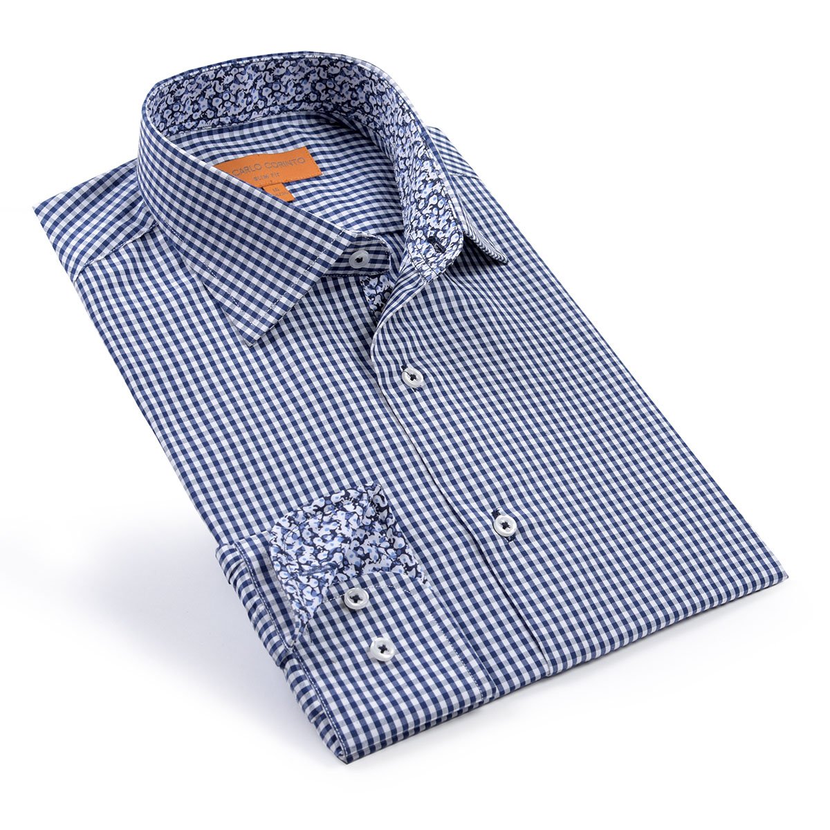 Camisa de Vestir Azul Medio con Cuadros Carlo Cortinto Slim Fit para Hombre