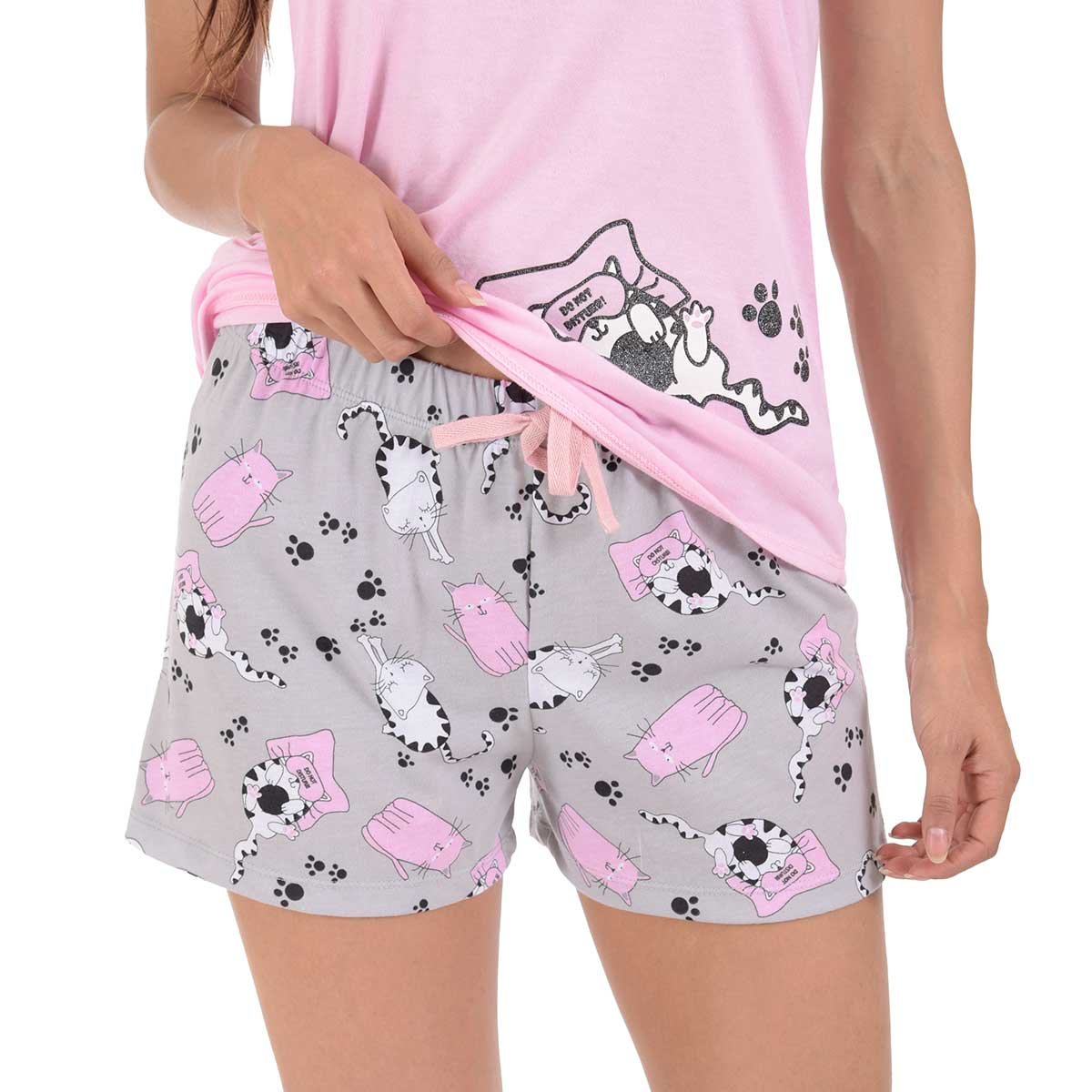 Pijama para Dama Chiffon con Short Y Estampado de Gatos Incanto Incanto