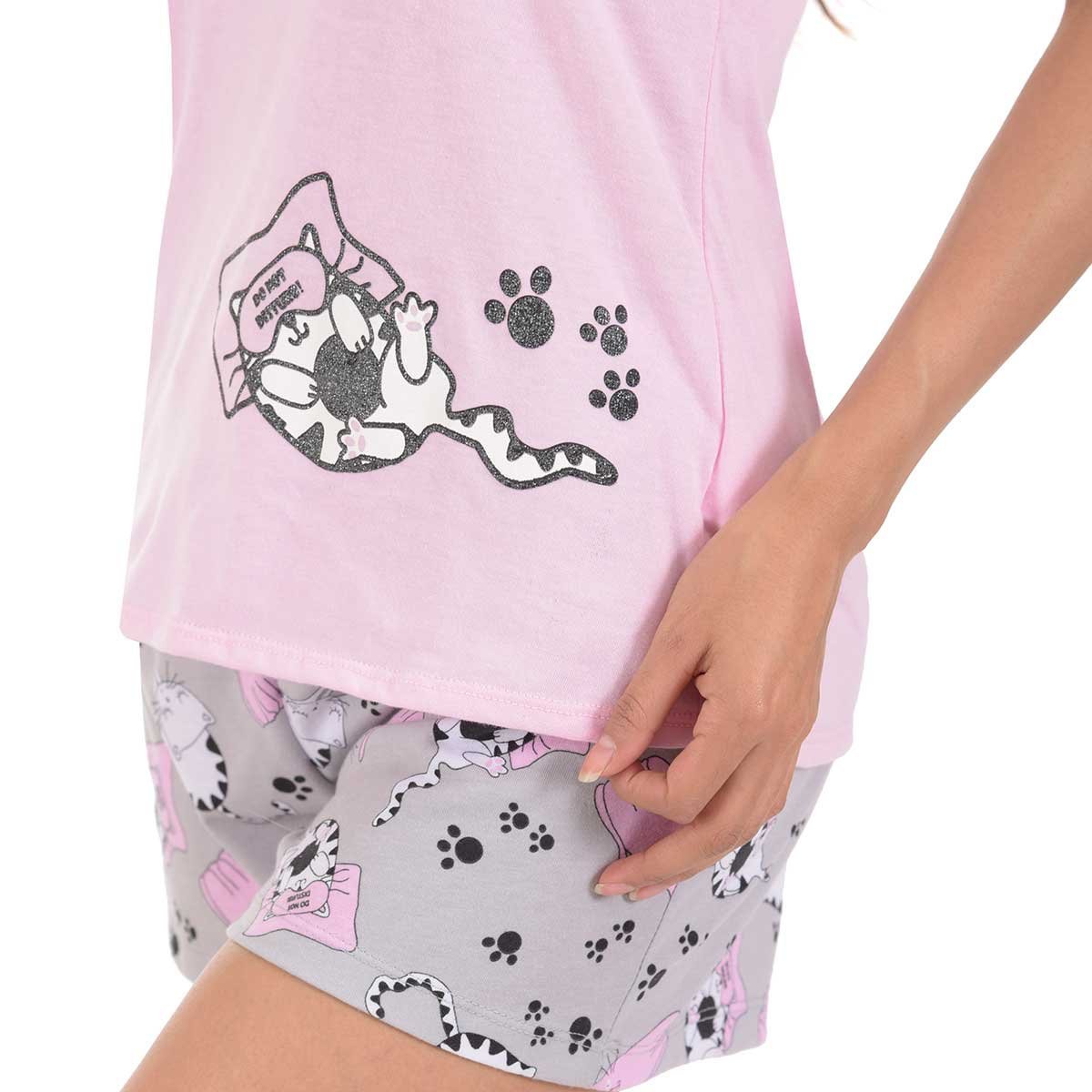 Pijama para Dama Chiffon con Short Y Estampado de Gatos Incanto Incanto
