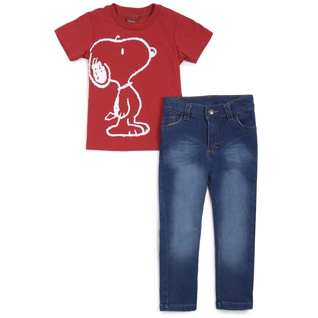 Conjunto Pantalón de Mezclilla Y Playera Roja Manga Corta Snoopy