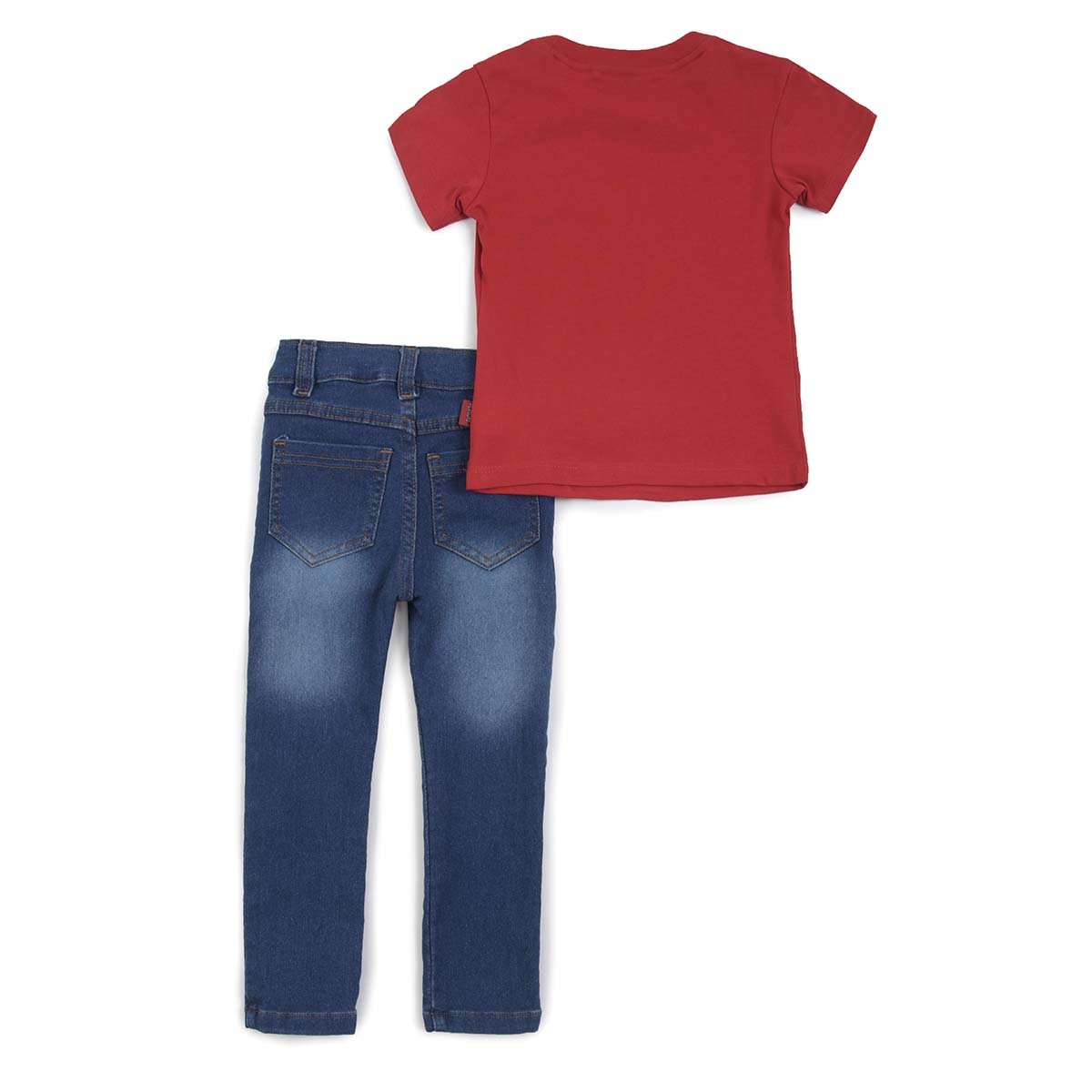 Conjunto Pantalón de Mezclilla Y Playera Roja Manga Corta Snoopy