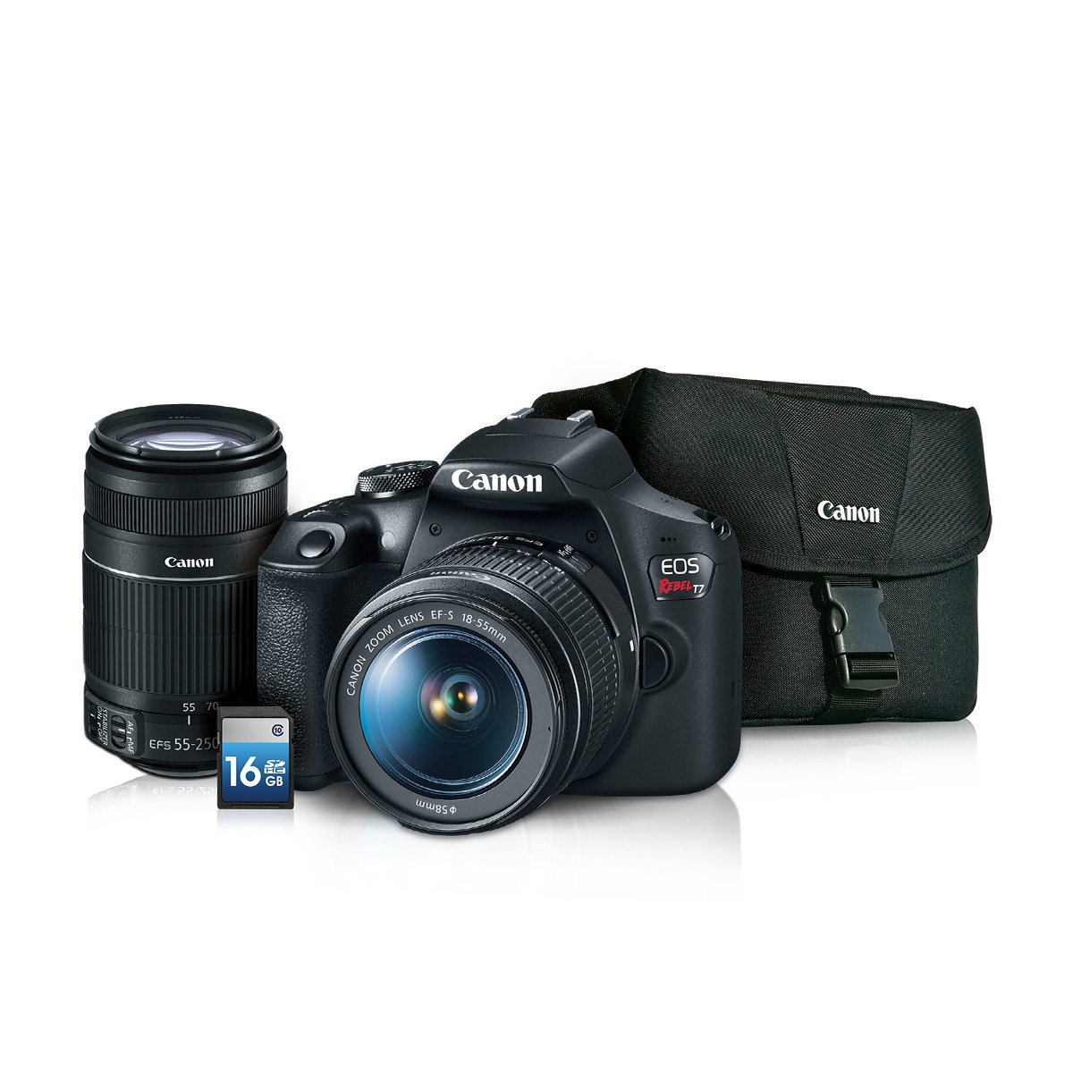 Kit Cámara Canon T7 Ef-S 18-55Mm/ 55-250Mm+ Estuche +Sd 16Gb