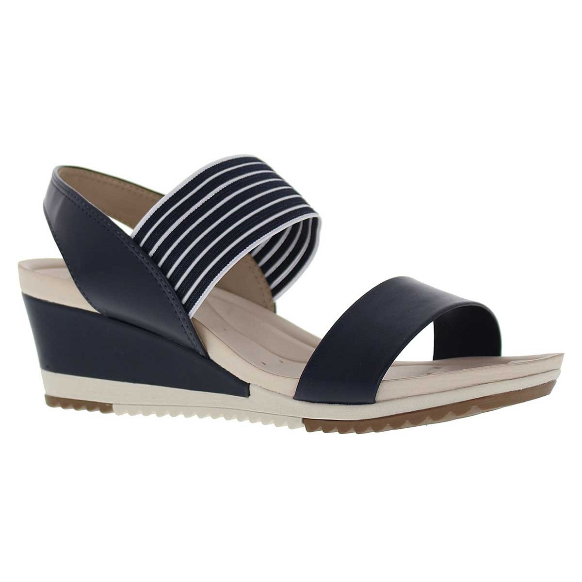 Sandalia Azul Obscuro con Cuña Alta Y Resorte Modare