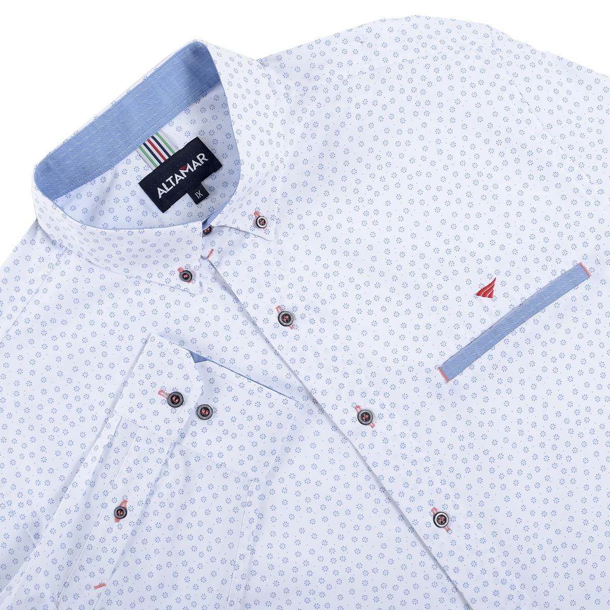 Camisa Estampada Manga Larga Azul Combinado Altamar para Caballero