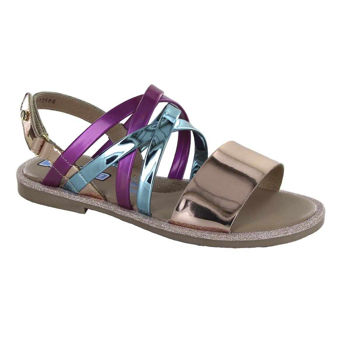 Sandalia Oro Rosado Tipo Espejo con Velcro Coqueta para Niña