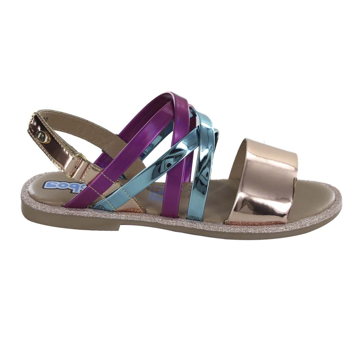 Sandalia Oro Rosado Tipo Espejo con Velcro Coqueta para Niña