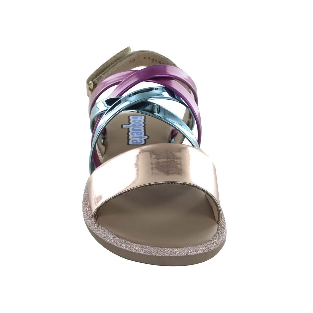 Sandalia Oro Rosado Tipo Espejo con Velcro Coqueta para Niña