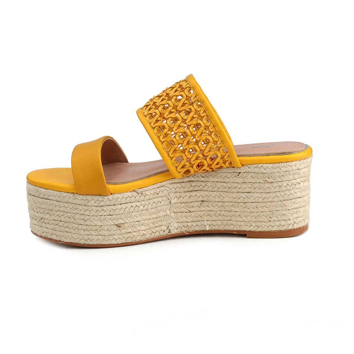 Sandalia Plataforma Flat Tejido Craft Amarillo Cloe