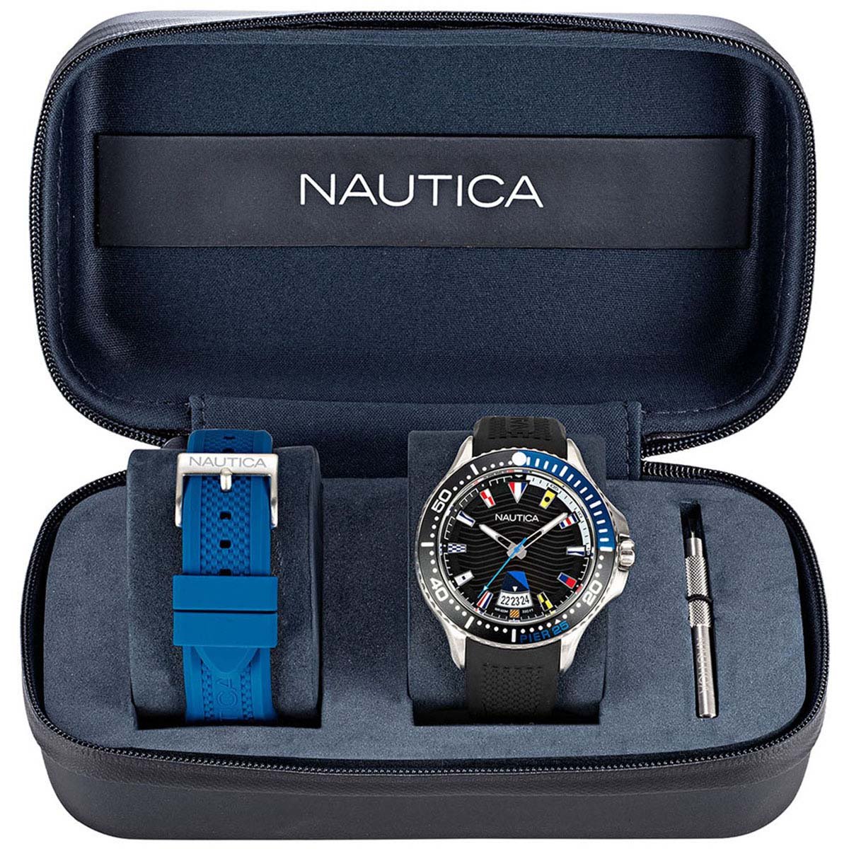 Reloj para Caballero Correa de Silicón Negro Azul Nautica