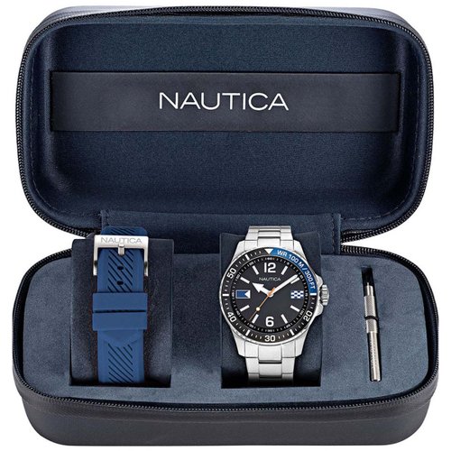 Reloj para Caballero Extensible de Acero Inoxidable Plata  Azul Nautica
