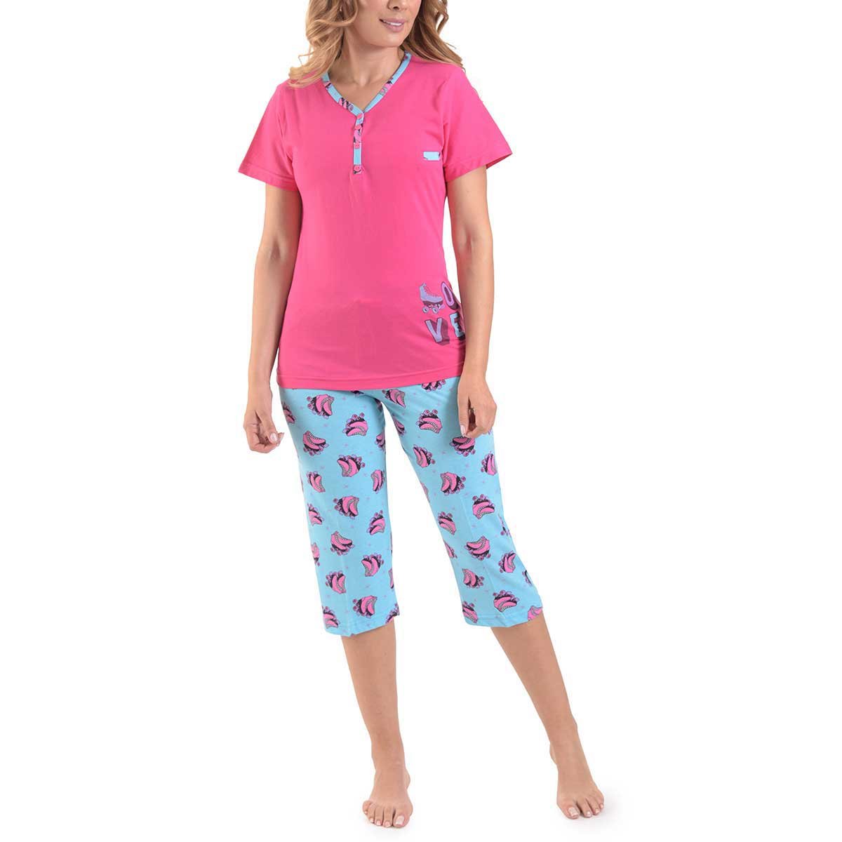 Pijama para Dama Playera Manga Corta  Y Capri Patines Sugar &amp; Milk